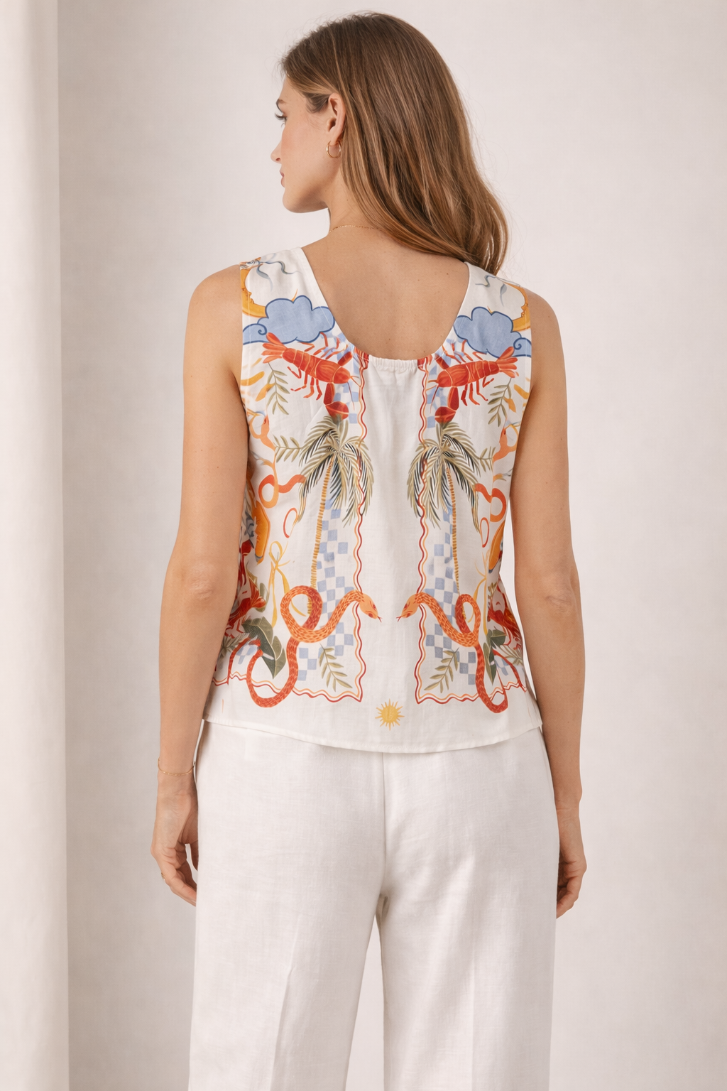 Leinentop „SUNSHINE“ Weiß | Multicolor
