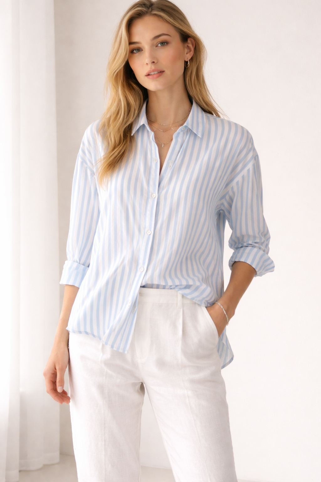 Hemdbluse „Streifen“ Hellblau | Weiß