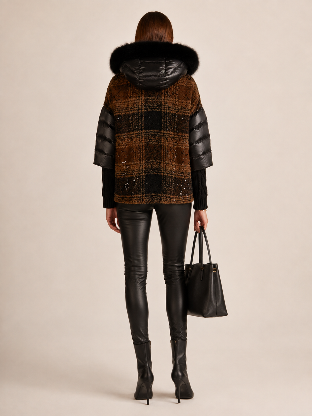 Winter Statement-Daunenjacke „Pailletten“ Braun | Schwarz