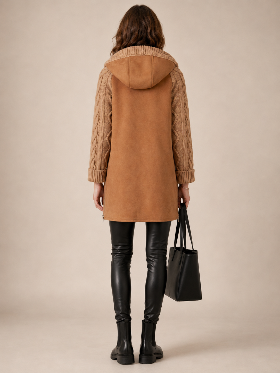 MDF Marco Del Forte Urbane Hybrid-Mantel Wolle & Eco-Shearling Camel - Textur & Detail
