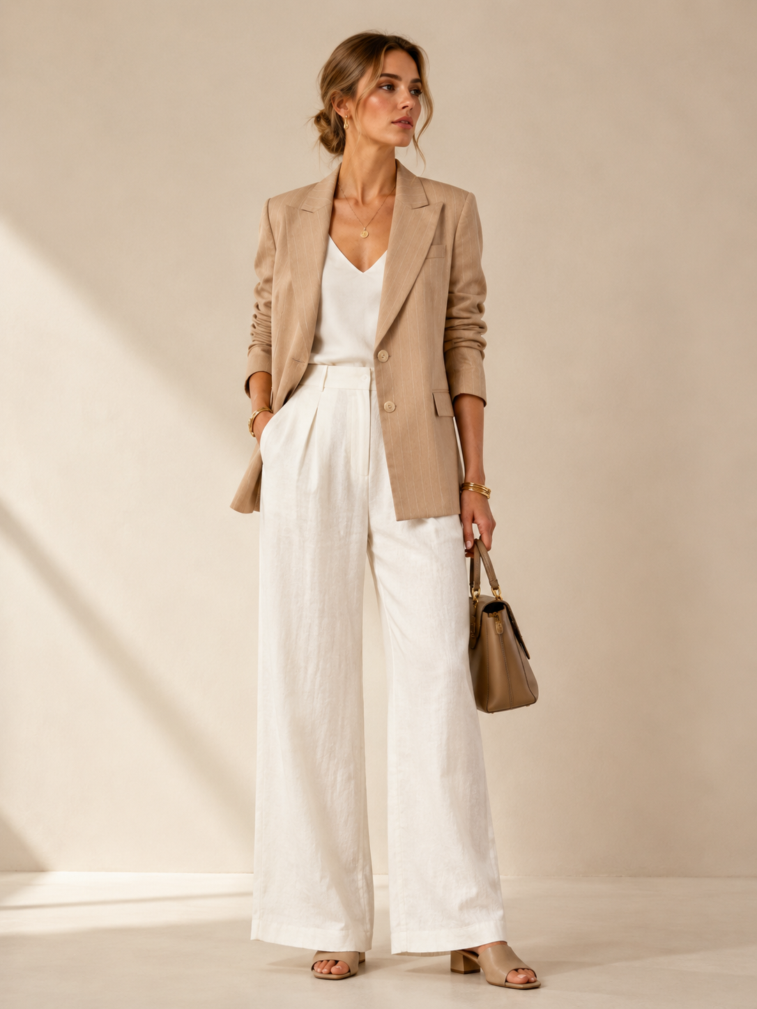 Statement-Blazer „Streifen“ Beige | Weiß