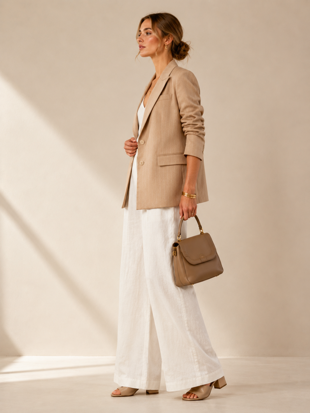 Statement-Blazer „Streifen“ Beige | Weiß