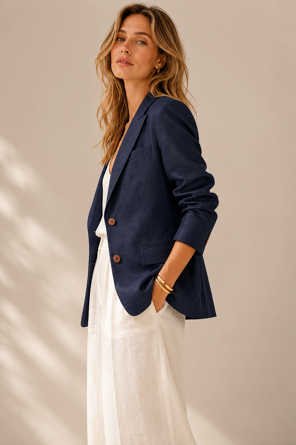 Premium-Leinenblazer Dunkelblau