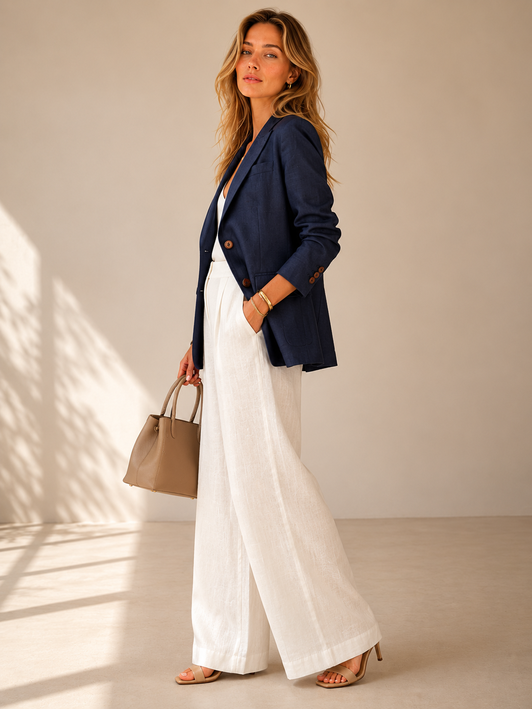 Premium-Leinenblazer Dunkelblau