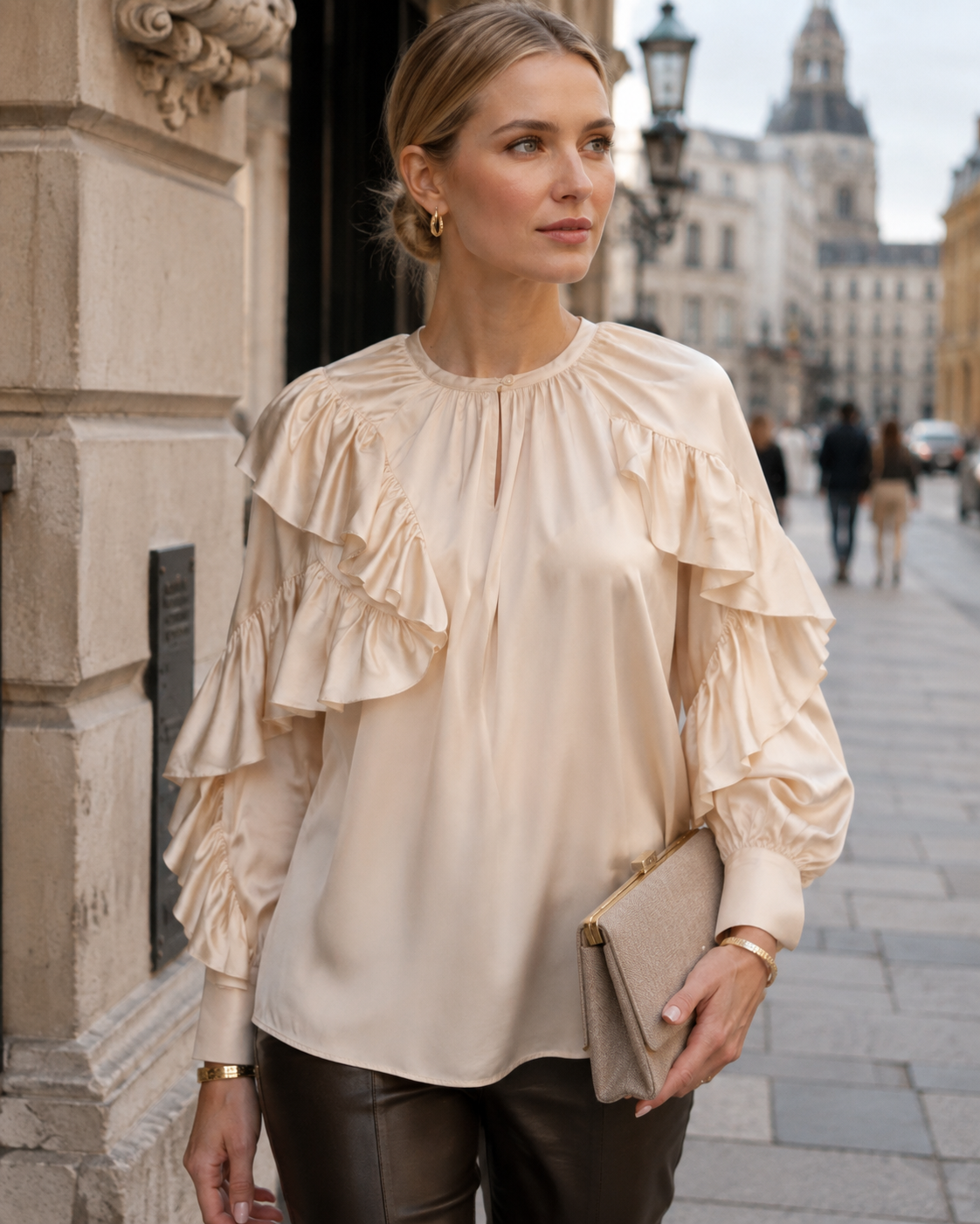 Statement-Seidenbluse „Camila“ Beige/Champagner