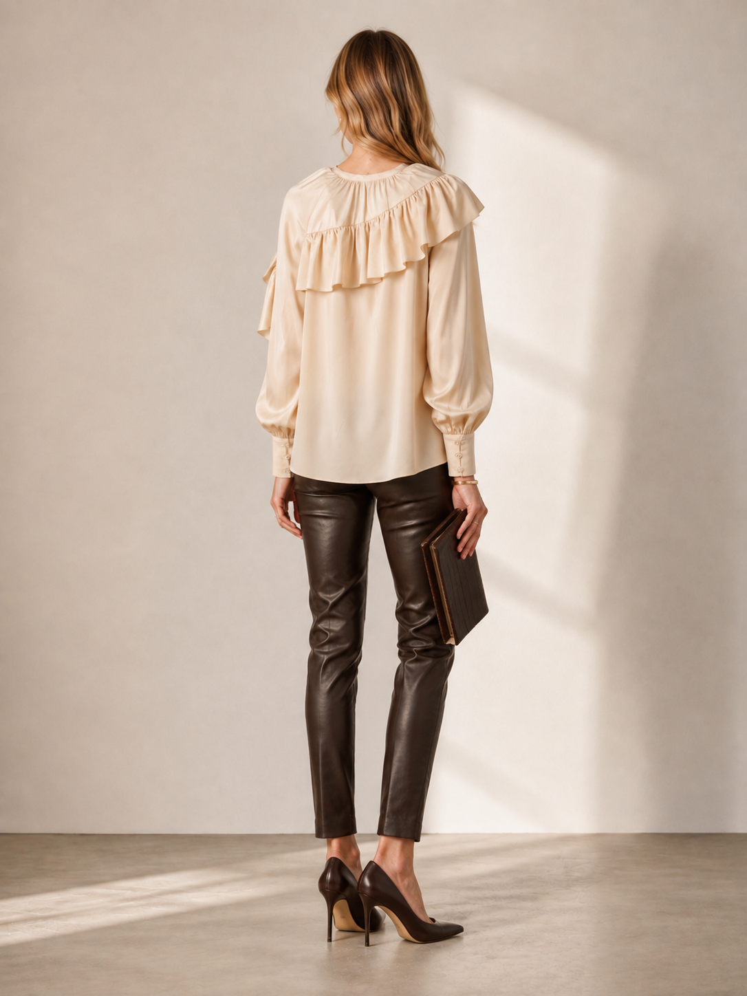 Statement-Seidenbluse „Camila“ Beige/Champagner