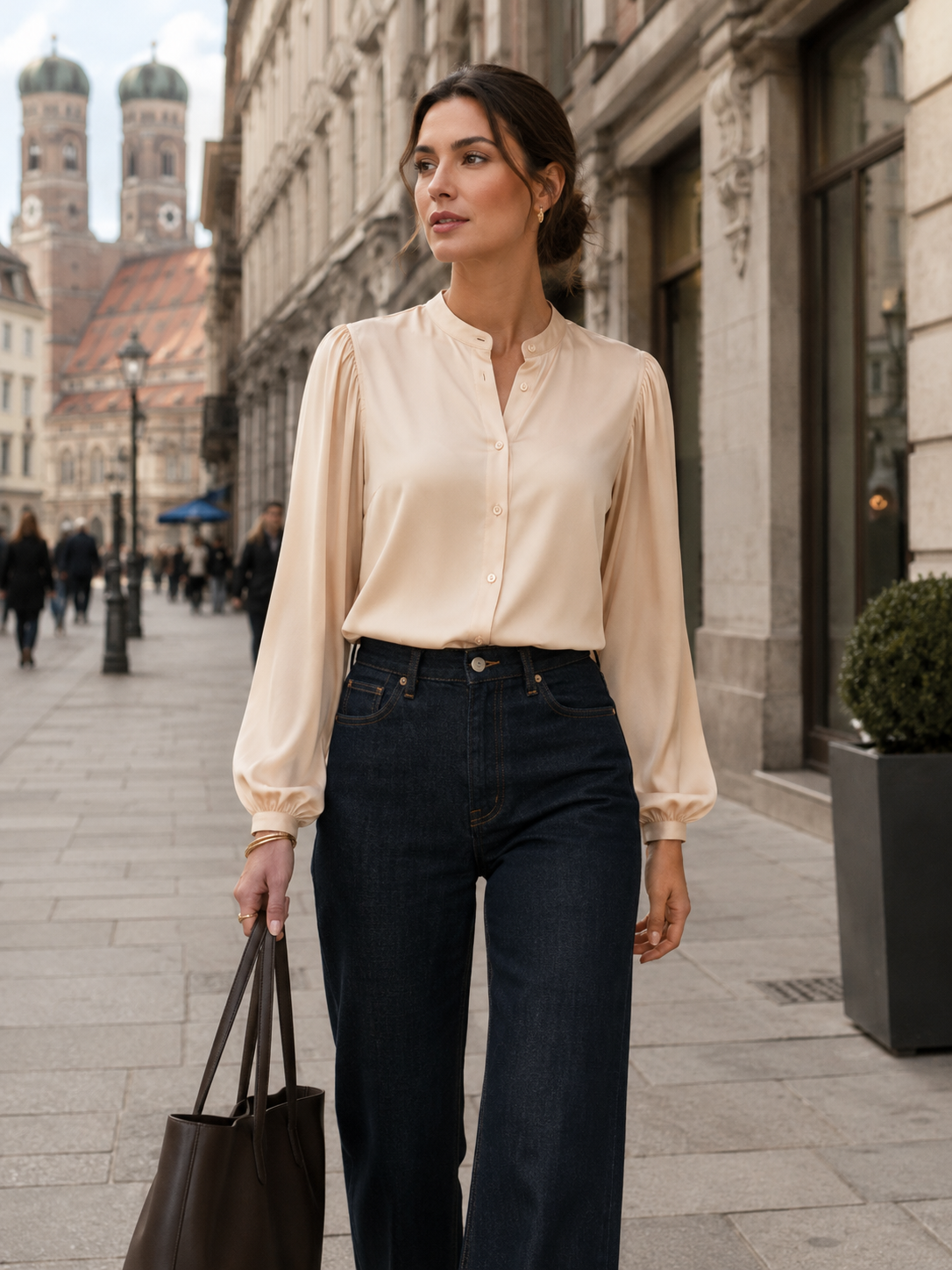 Seidenbluse „LUCIA“ Hellbeige/Creme