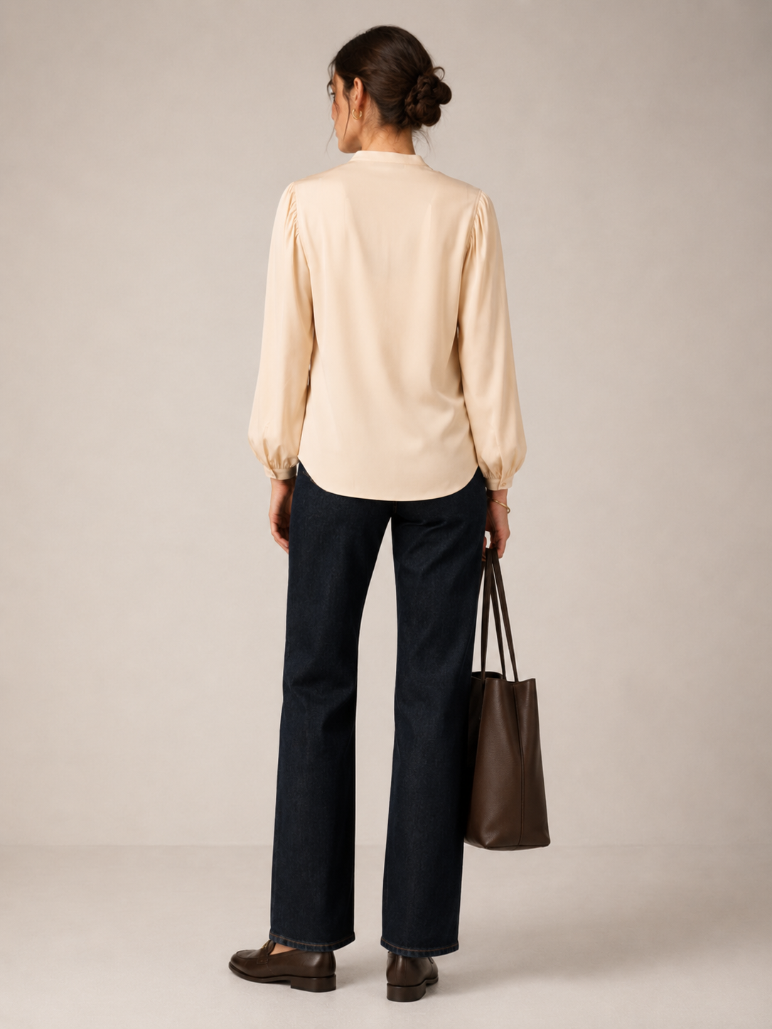 Seidenbluse „LUCIA“ Hellbeige/Creme