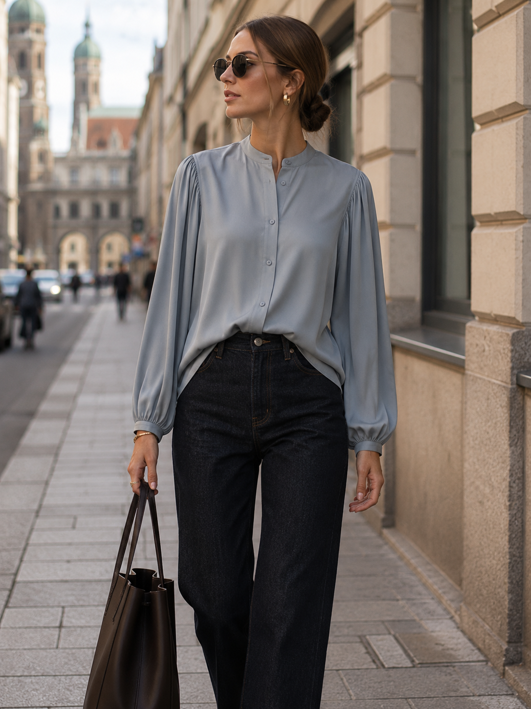 Seidenbluse „LUCIA“ Silbergrau mit dezentem Glanz
