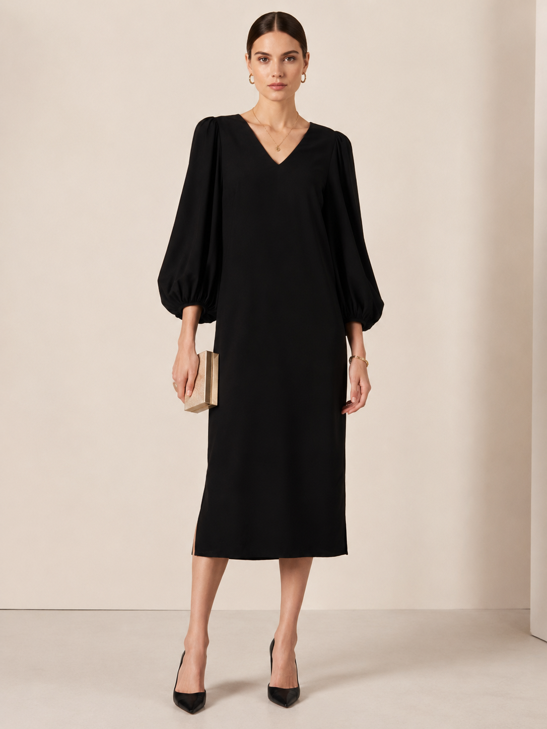 Elegantes Statement-Seidenkleid „NOOR“ Schwarz