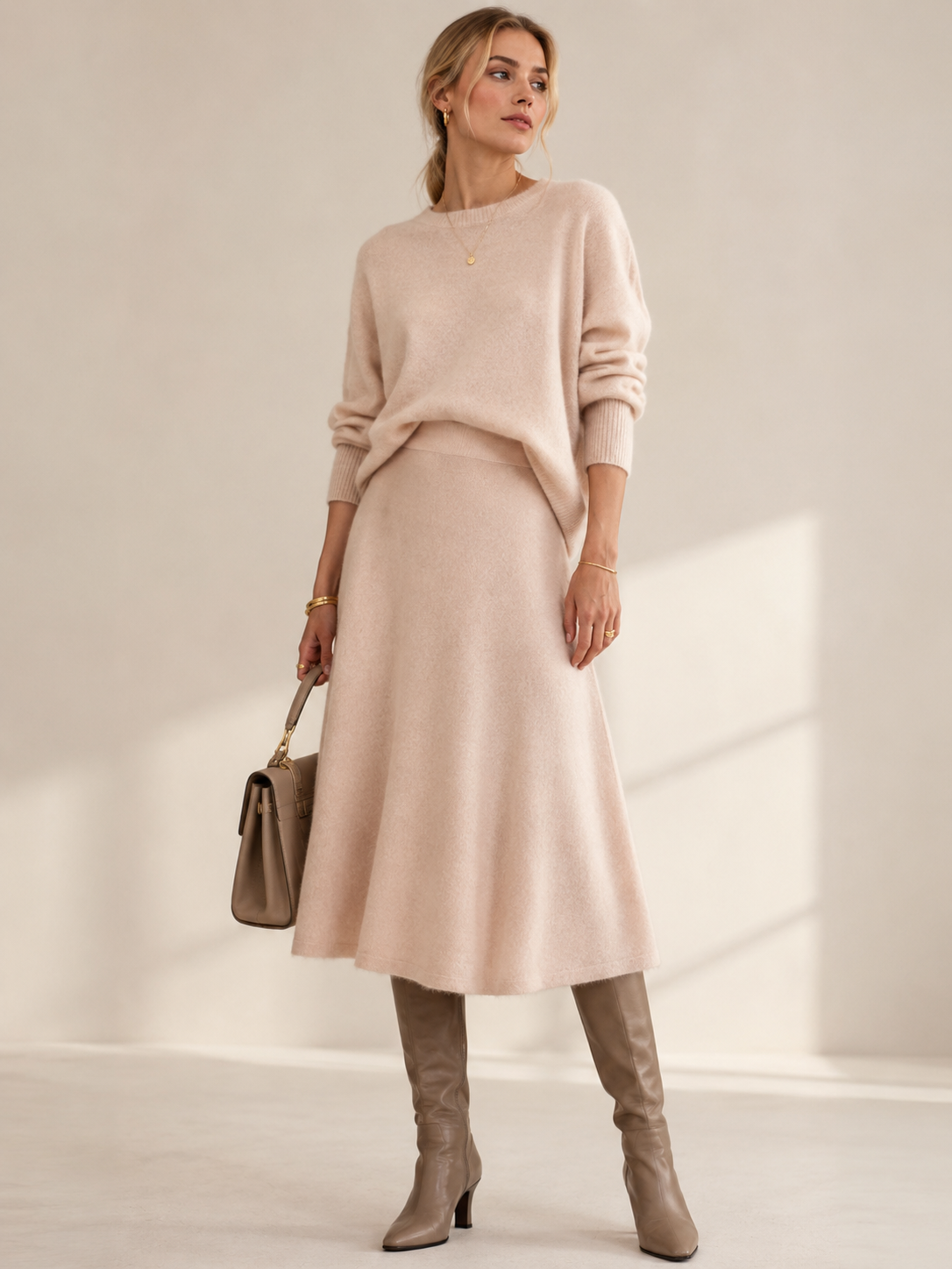 Kaschmir-Strickrock „ZIA“ Hellbeige/Creme