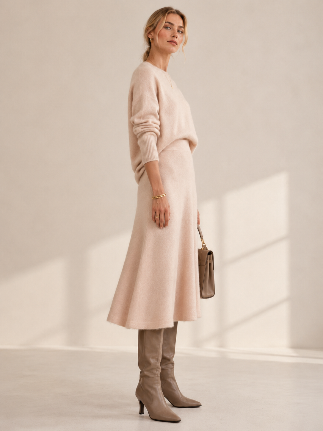 Kaschmir-Strickrock „ZIA“ Hellbeige/Creme