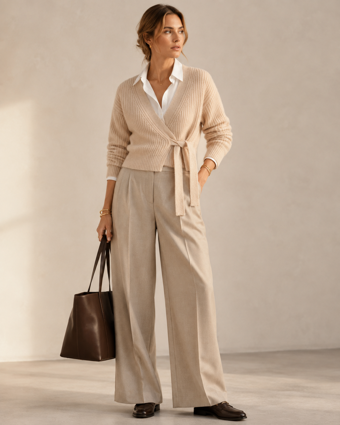 Wickel-Strickjacke „Alex“ Beige / Sand