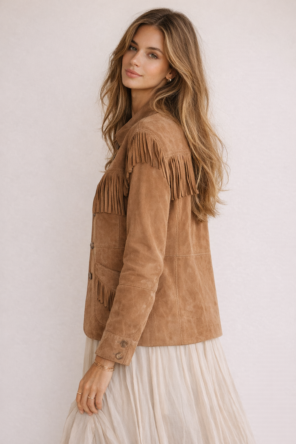 Wildlederjacke „Fransen“ Braun/Cognac