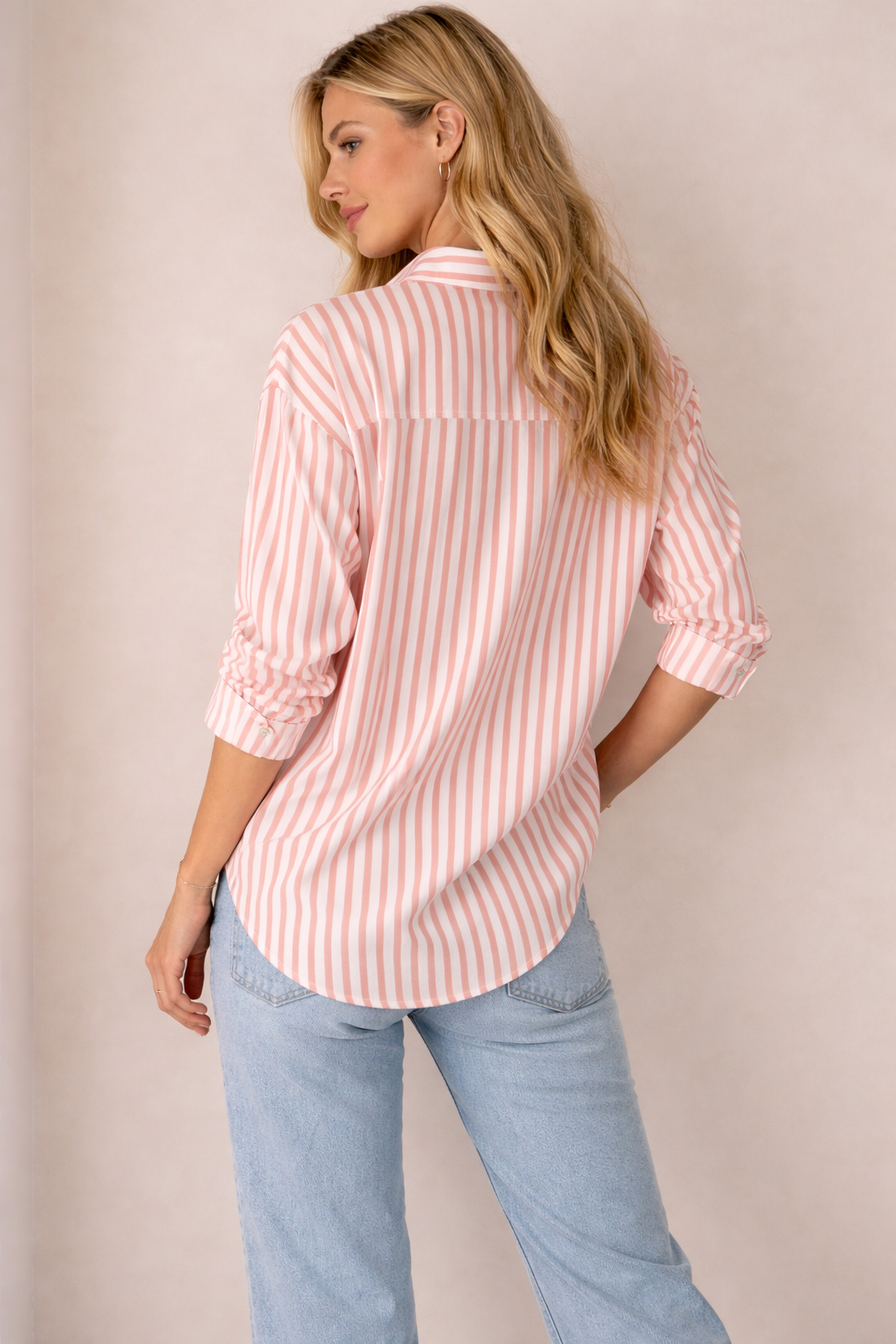 Hemdbluse „Streifen“ Koralle | Weiß