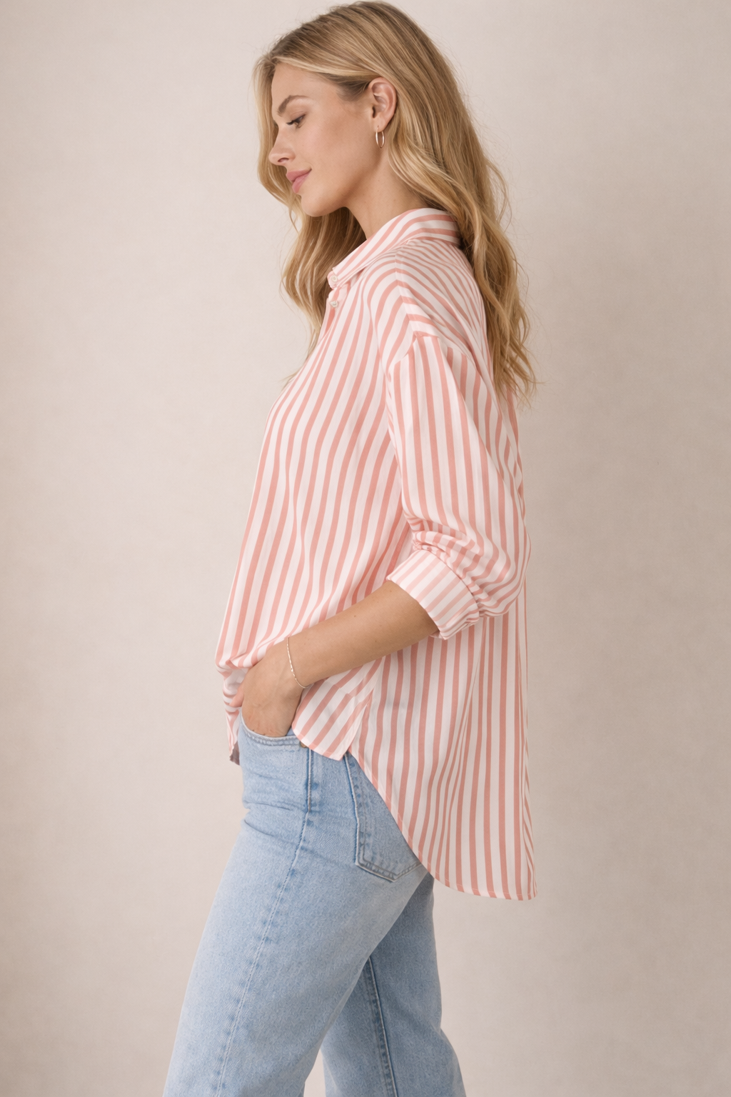 Hemdbluse „Streifen“ Koralle | Weiß