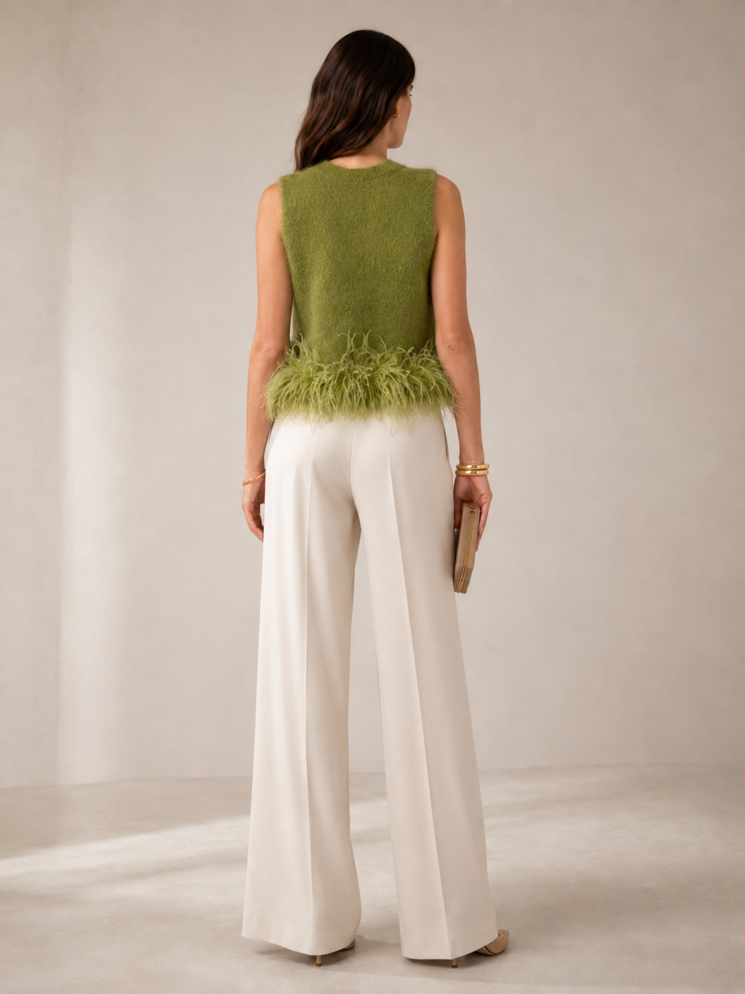 Blossom & Co. Statement-Strick-Top Federbesatz Grün - Textur & Detail