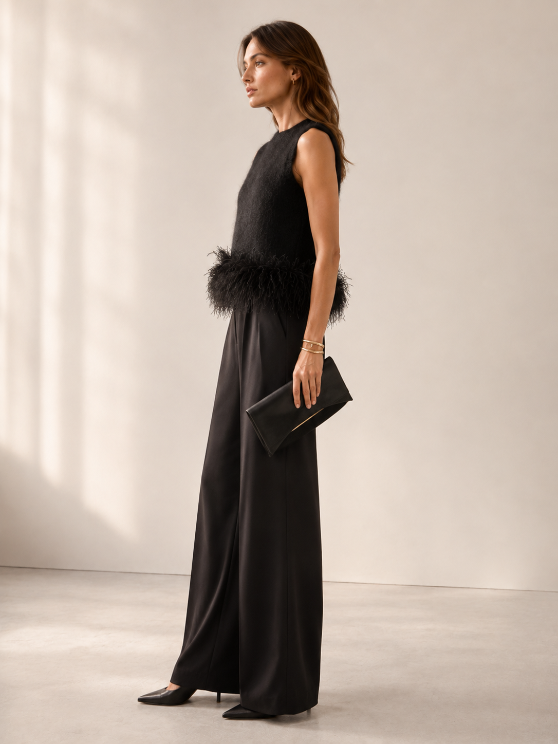 Blossom & Co. Statement-Strick-Top Federbesatz Schwarz - Design-Fokus