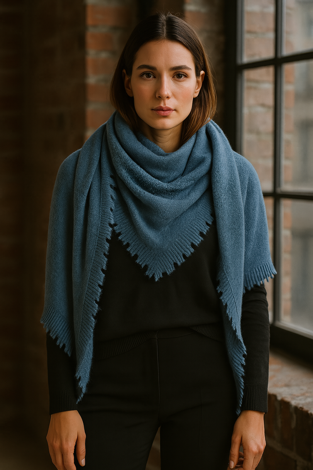 Kaschmir Dreieckstuch Melange Jeansblau