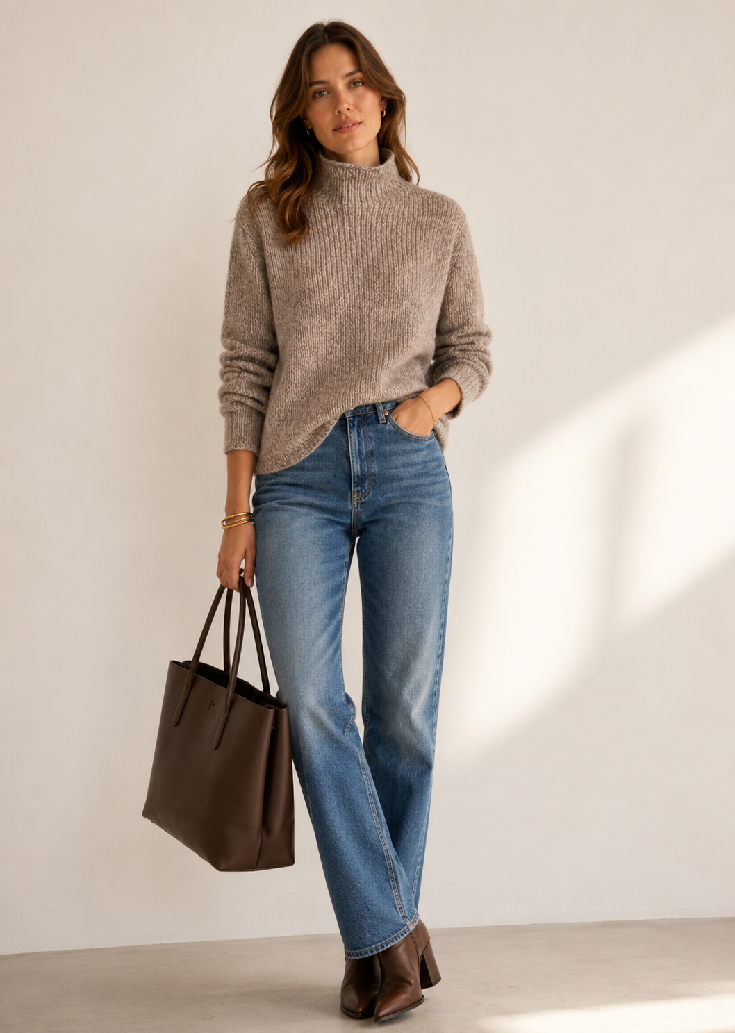 Kaschmir-Blend-Pullover Melange Taupe