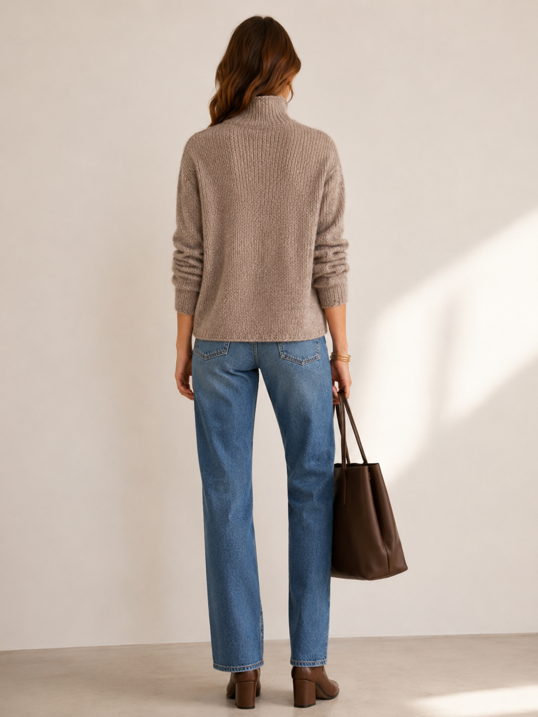 Kaschmir-Blend-Pullover Melange Taupe