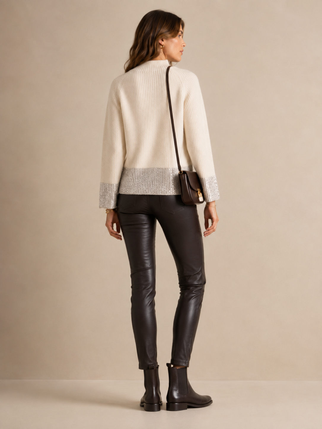 Luxuriöser Pailletten-Pullover Offwhite