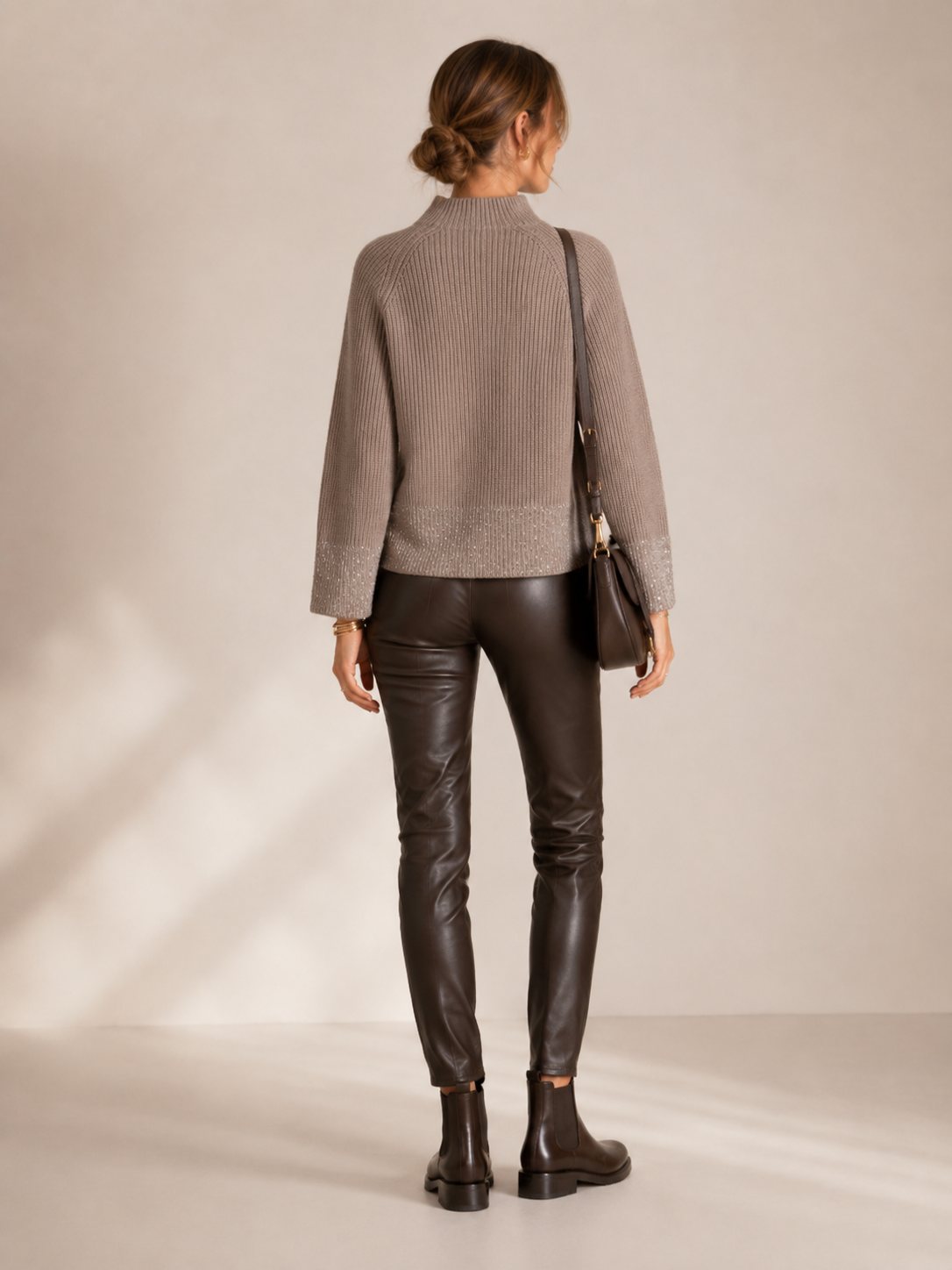 Luxuriöser Pailletten-Pullover Taupe