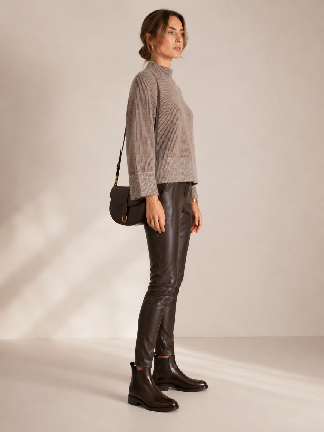 Luxuriöser Pailletten-Pullover Taupe