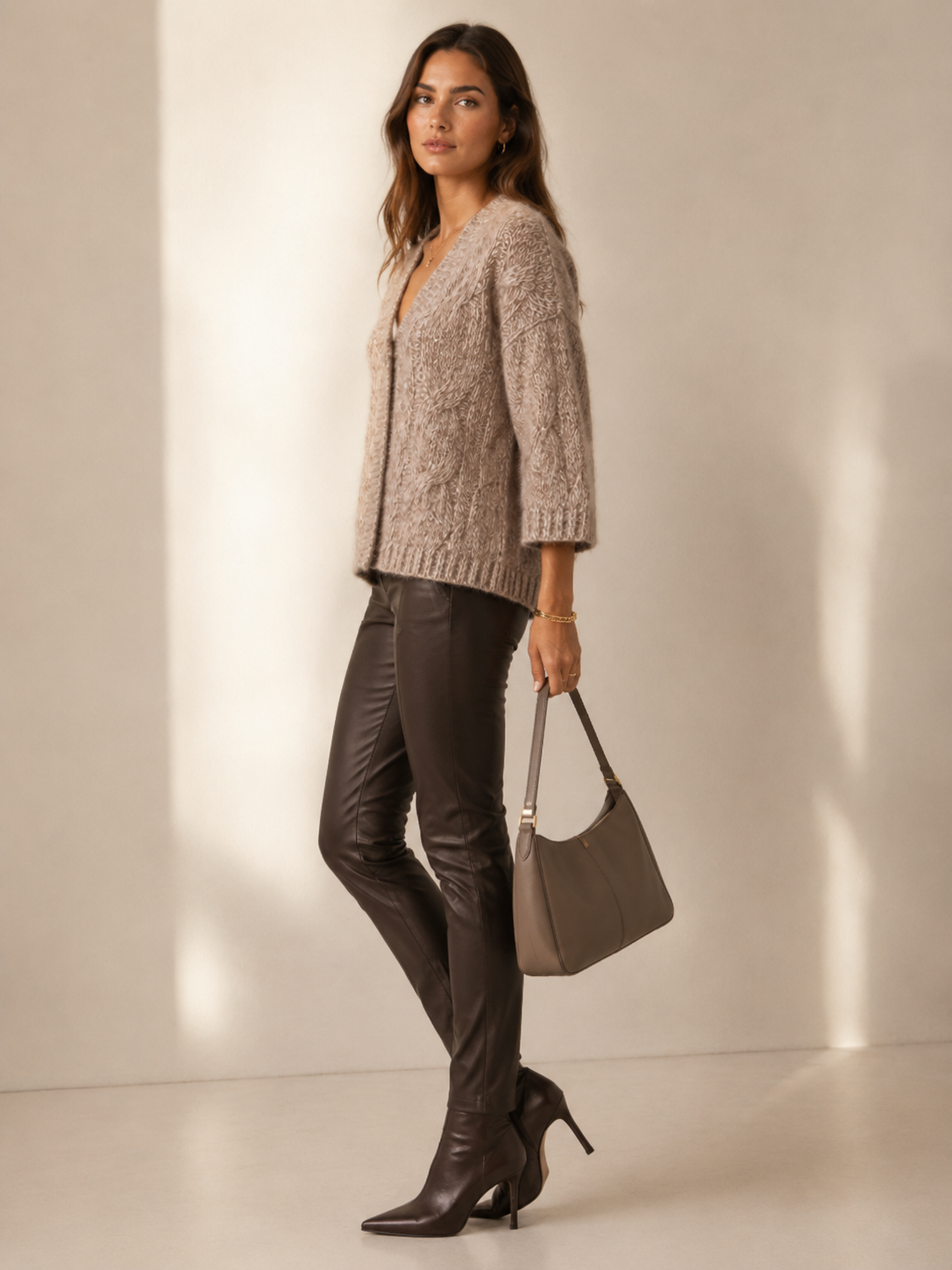 Pailletten-Strickjacke „Glamour“ Melange Taupe
