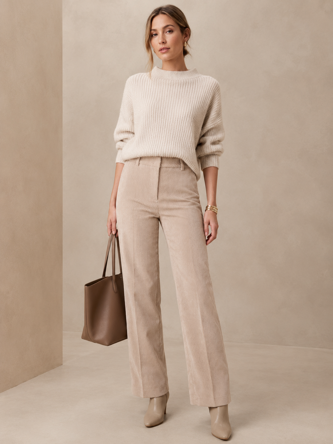 Samtige Komfort Cordhose „Amelie“ Hellbeige