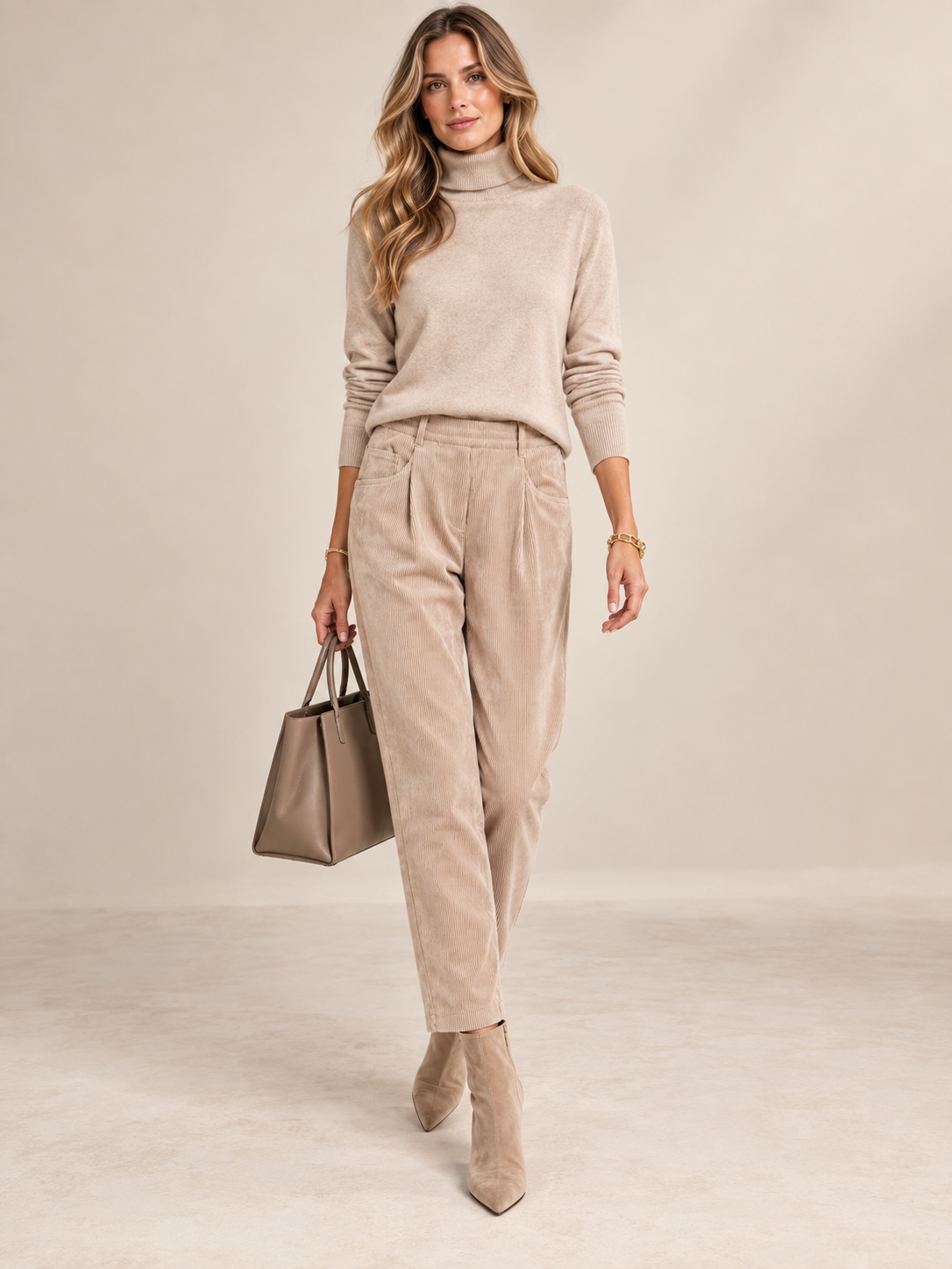 CAMBIO / Cord-Samt-Optik / Five-Pocket-Hose „Orchid“ Beige / Frontansicht
