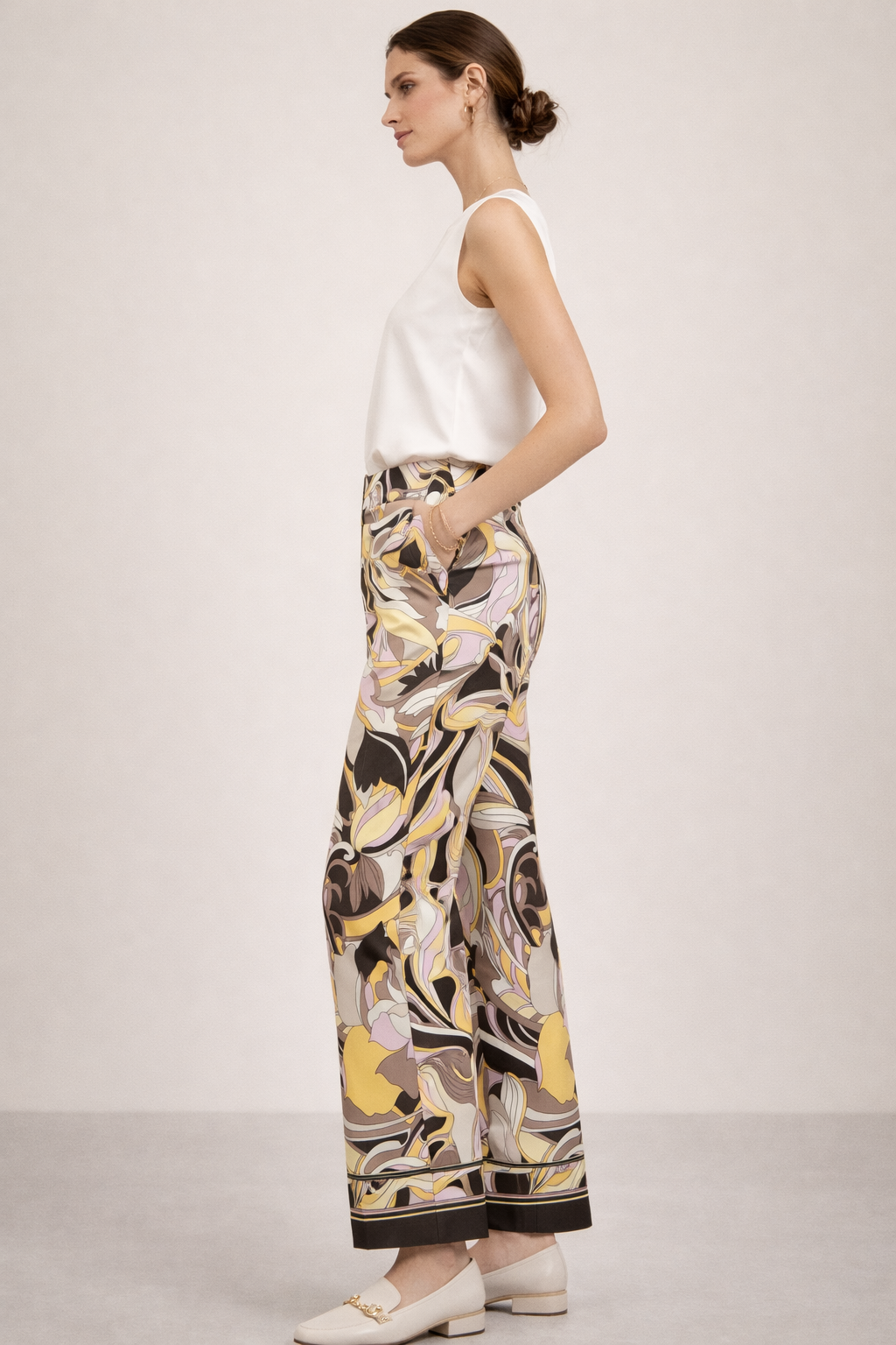 Hose „Francoise Cropped“ Gelb | Rosa | Braun