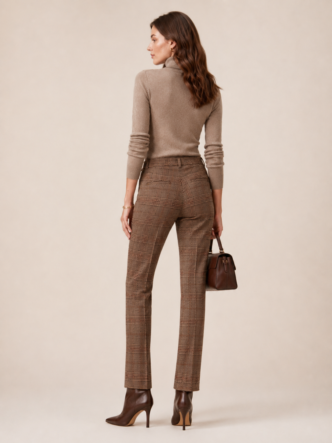 Cambio Moderner Twist Die Karohose Fleur Cropped Beige Schwarz Barolo - Textur & Detail