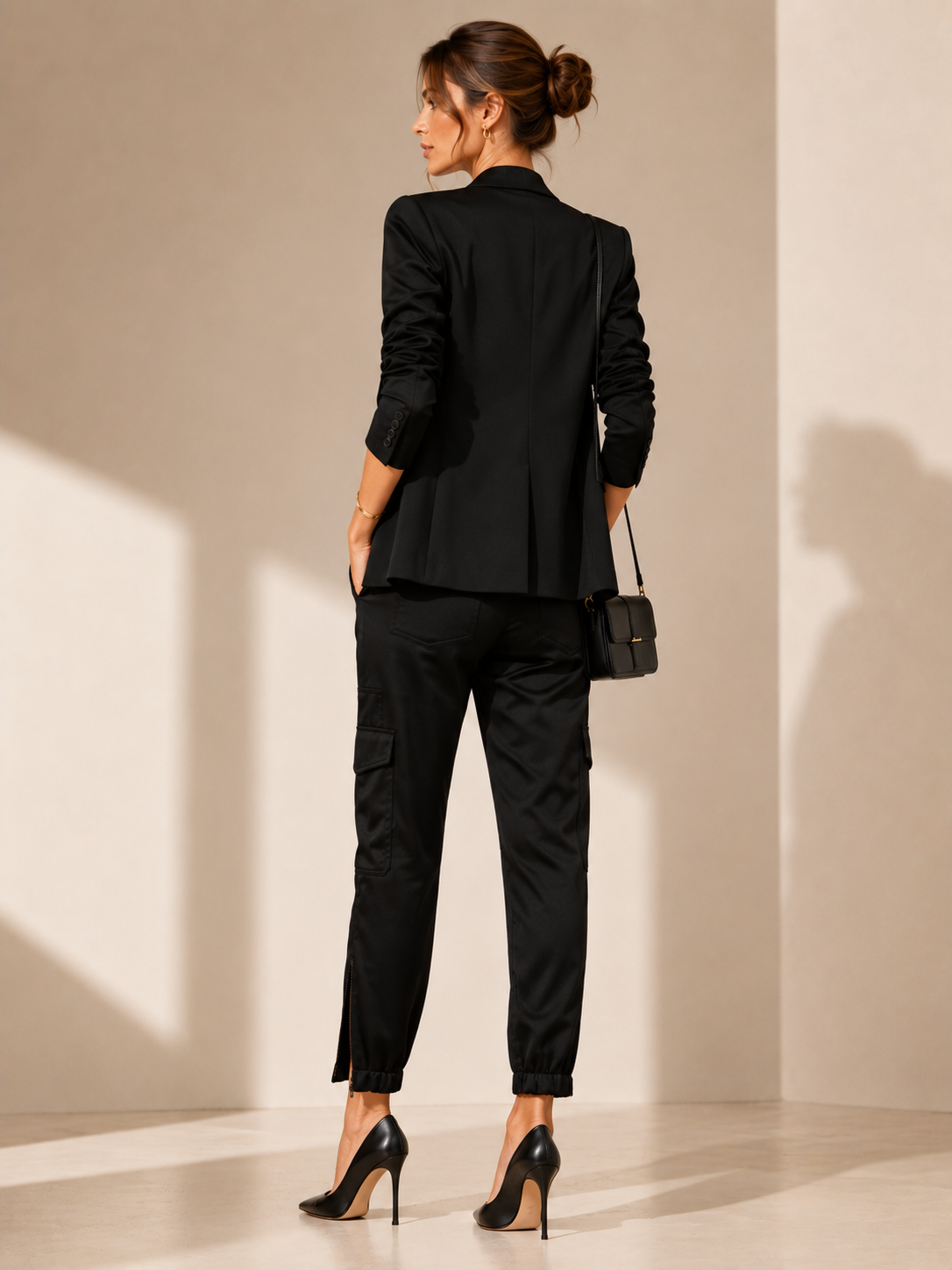 Satin-Cargo-Pants „Karo“ Schwarz