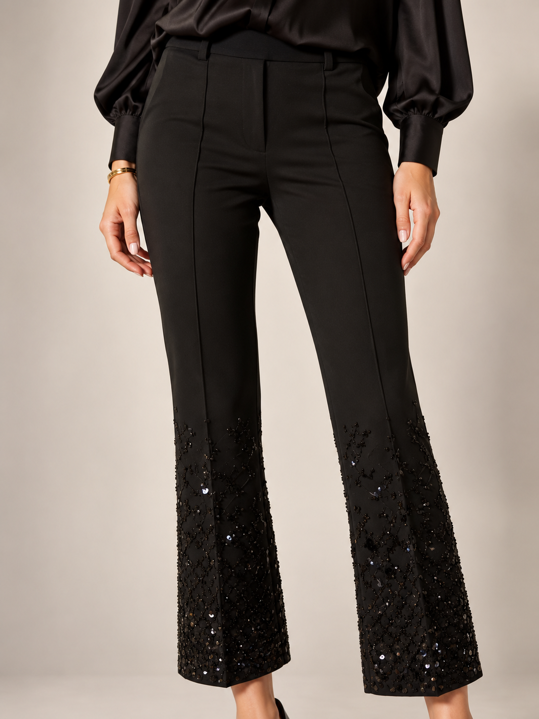 CAMBIO / Die Statement-Hose „Francoise Cropped | Glamouröse Akzente“ Schwarz / Zoomansicht