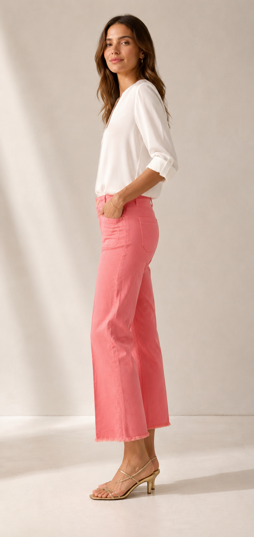 Jeans „Tess Pocket Cropped“ Koralle / Vibrant Pink
