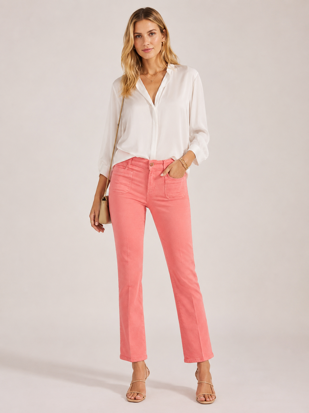 Jeans „Tess Pocket Cropped Strass“ Koralle / Vibrant Pink