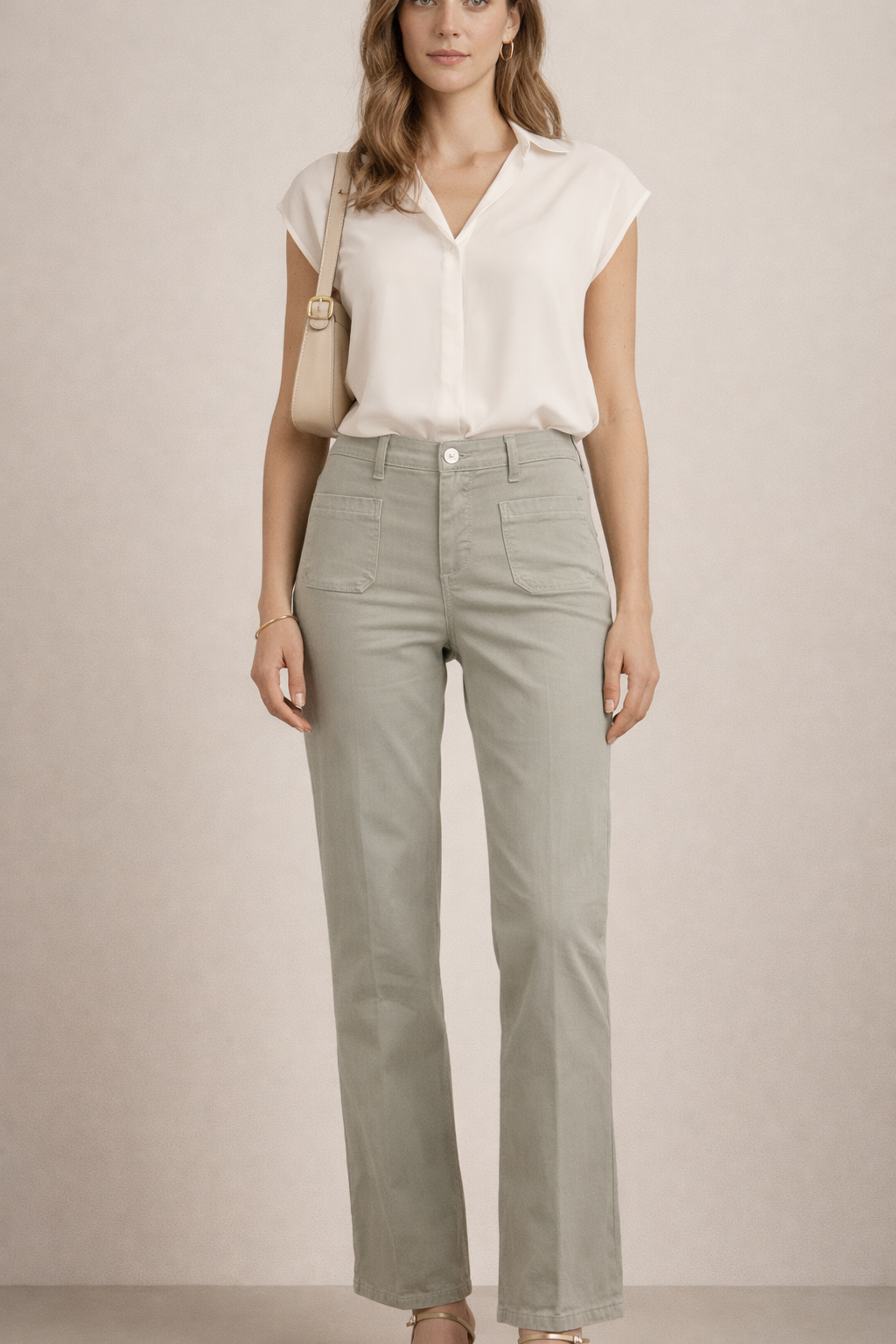 Jeans „Tess Pocket Cropped“ Olive / Hellgrün