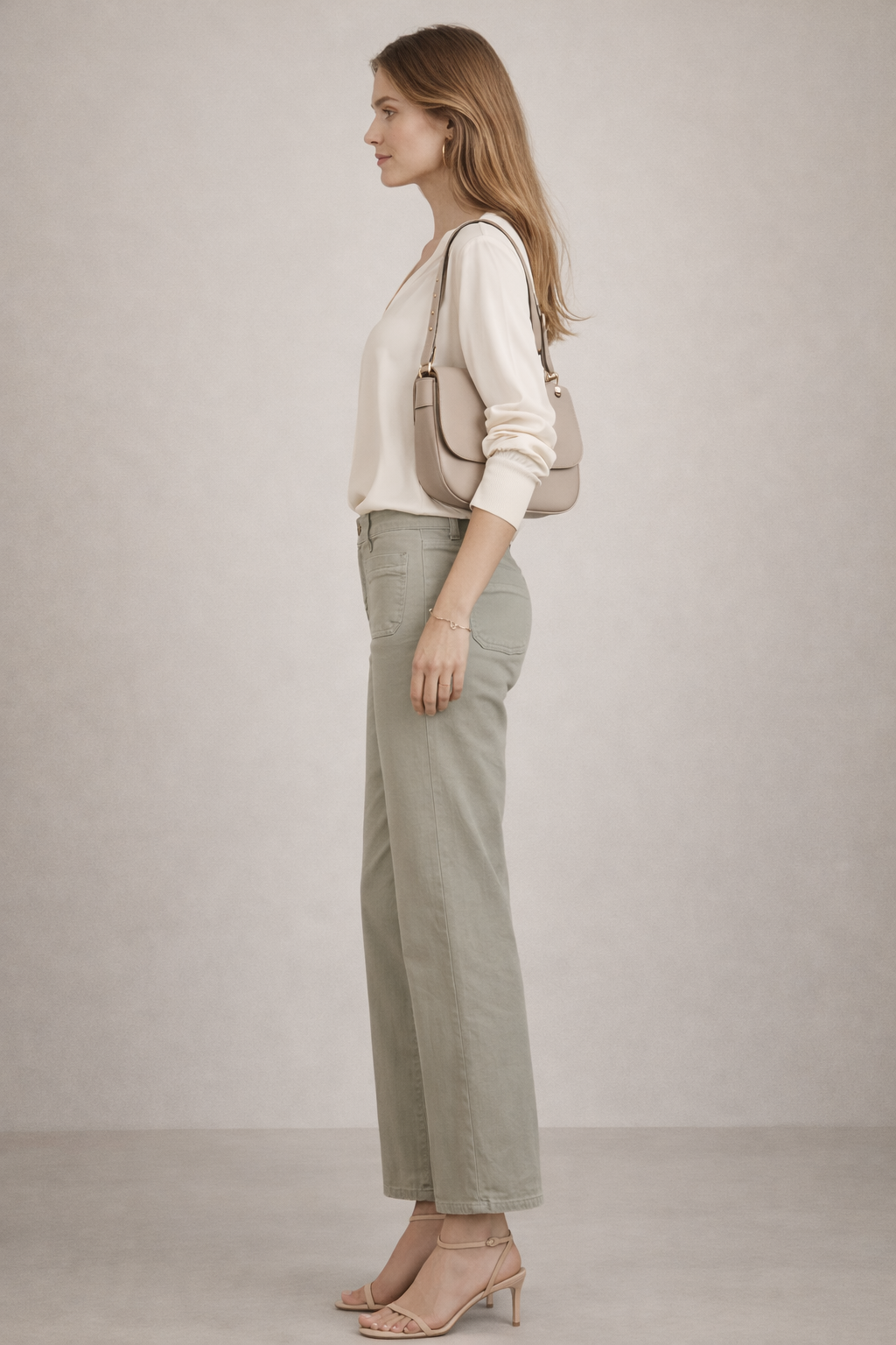 Jeans „Tess Pocket Cropped“ Olive / Hellgrün