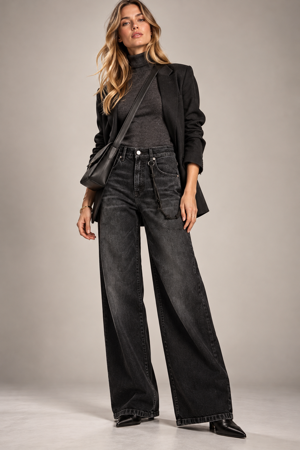 CAMBIO / DIE WEITE JEANS „BAGGY WASHED“ SCHWARZ / FRONT STUDIO ANSICHT