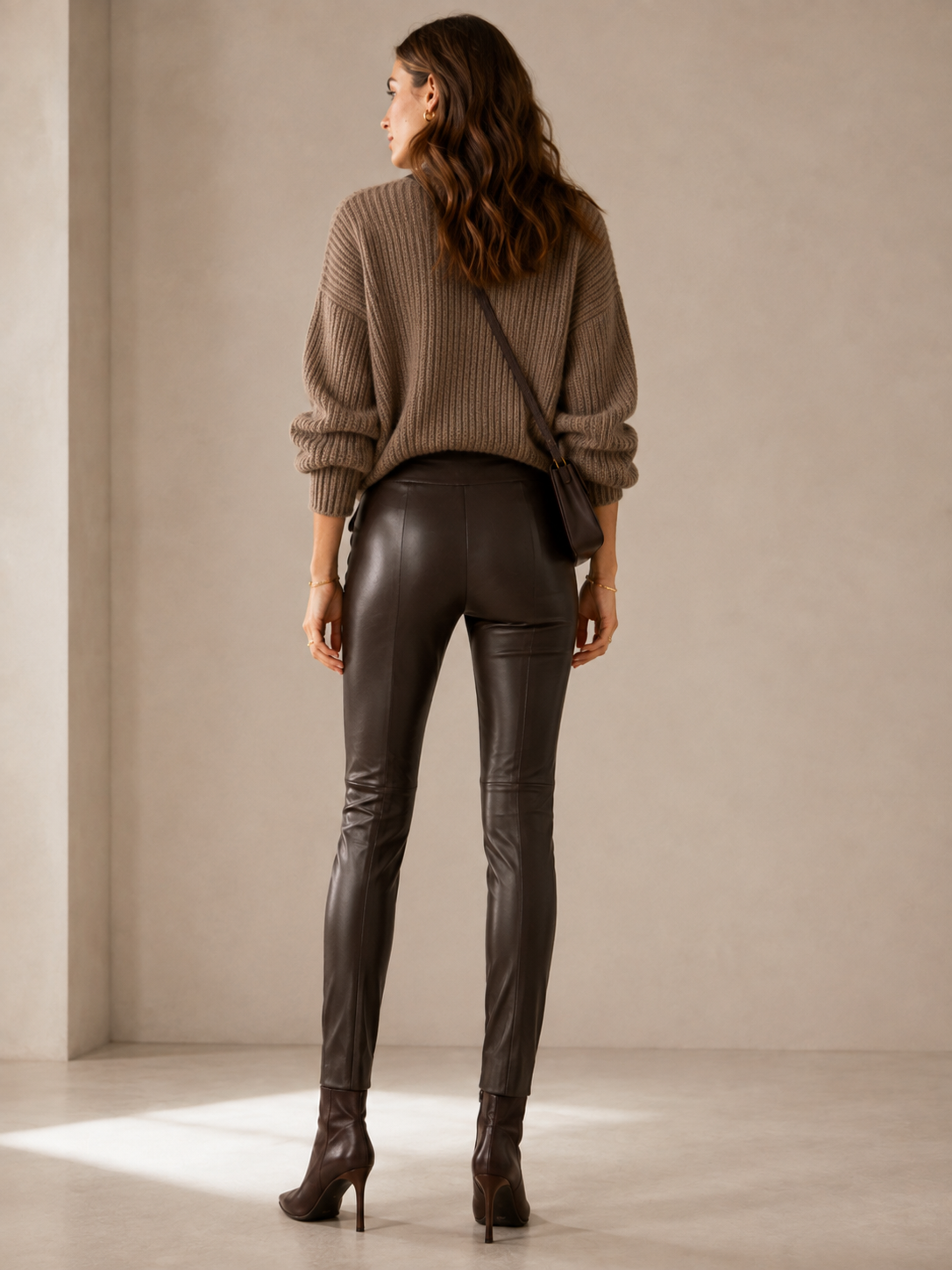 Statement-Lederimitat-Hose Schokobraun