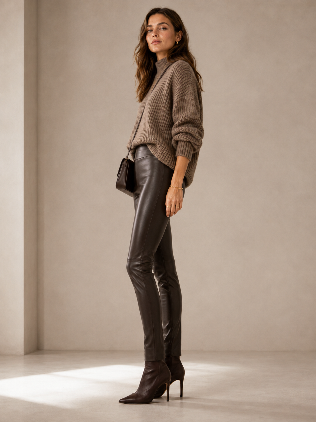 Statement-Lederimitat-Hose Schokobraun