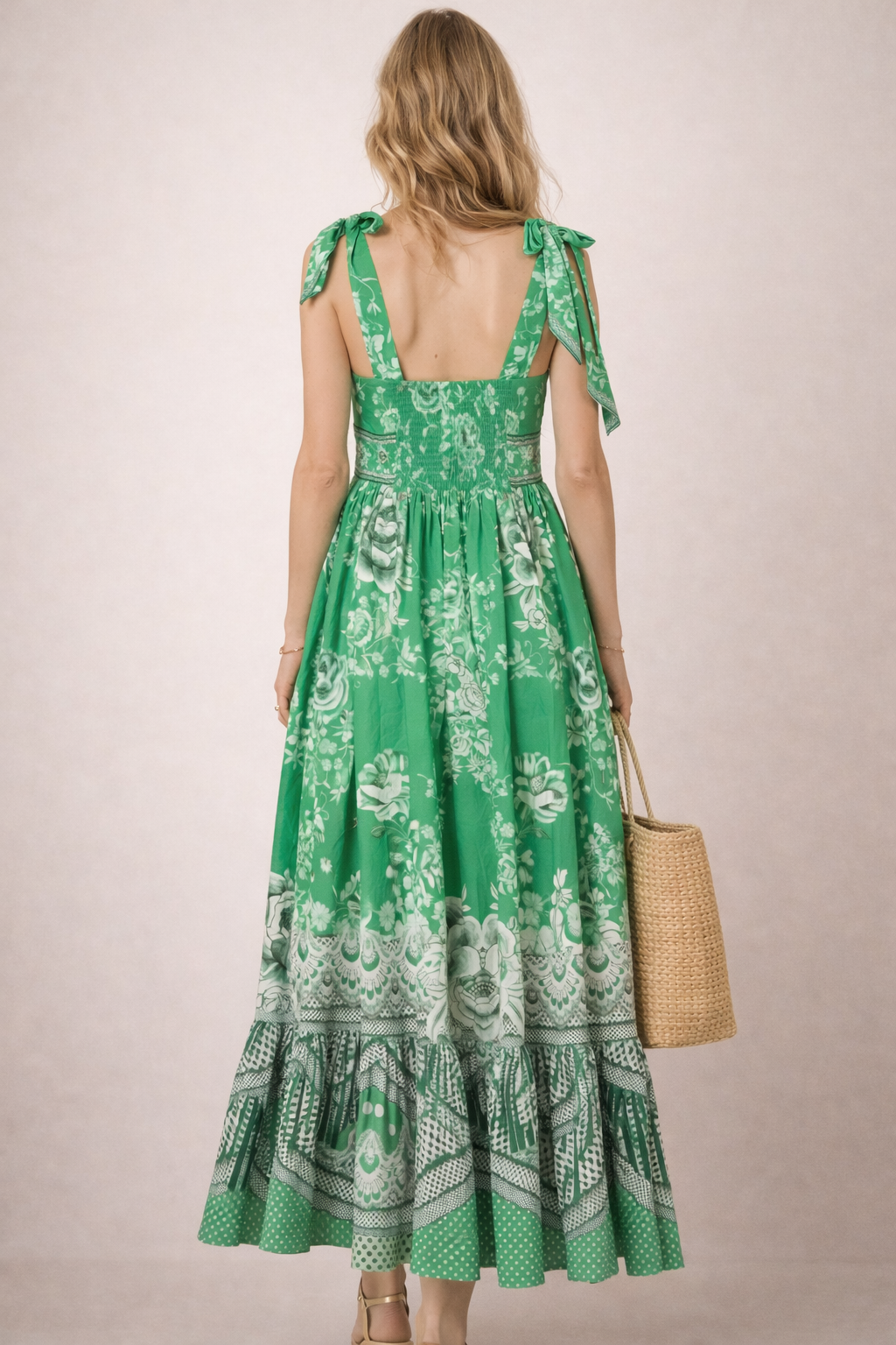 Maxi-Kleid „Floral“ Grün | Weiß