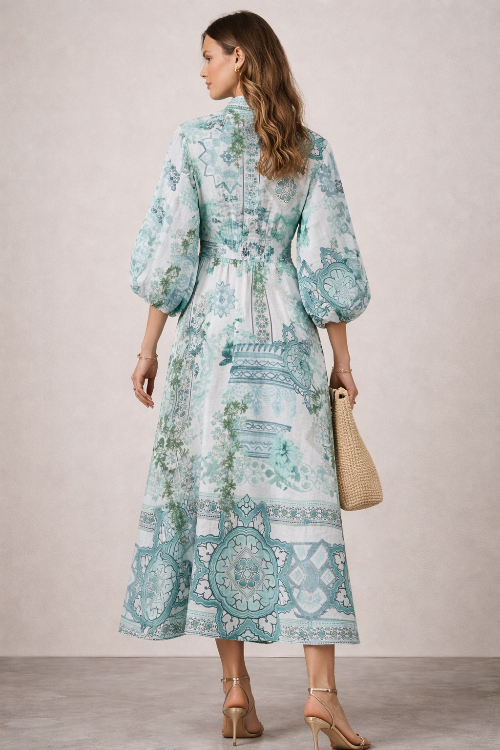 Maxikleid „Ornament“ Weiß | Grün