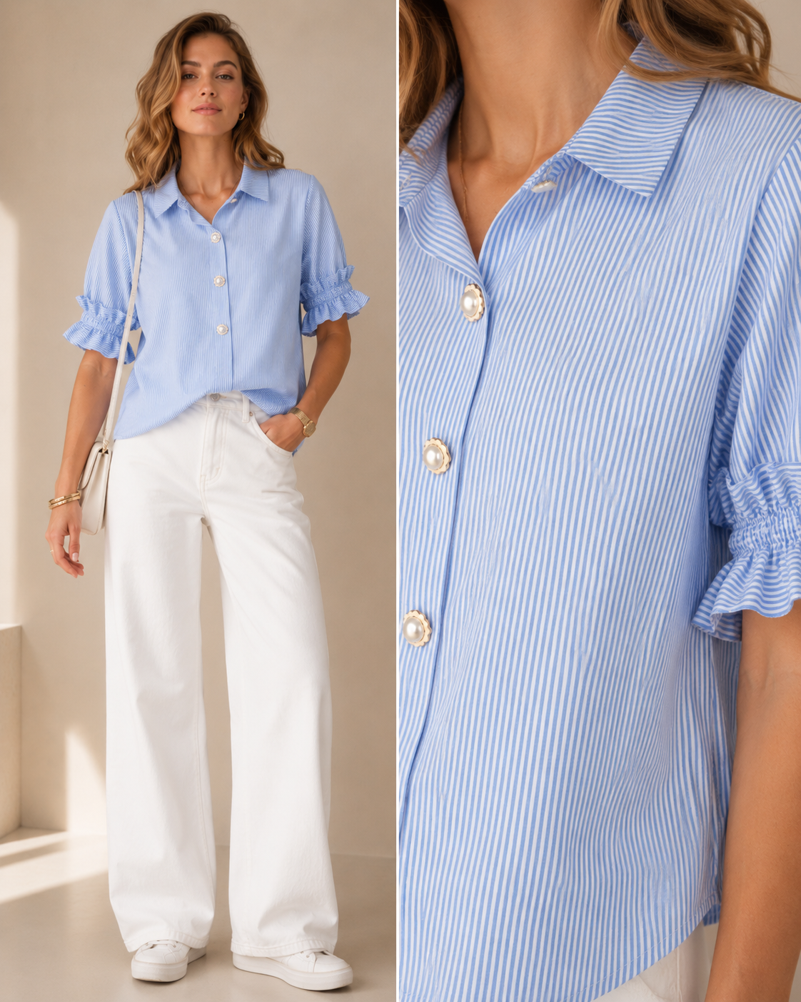 Statement-Blusenshirt „Streifen“ Blau | Weiß