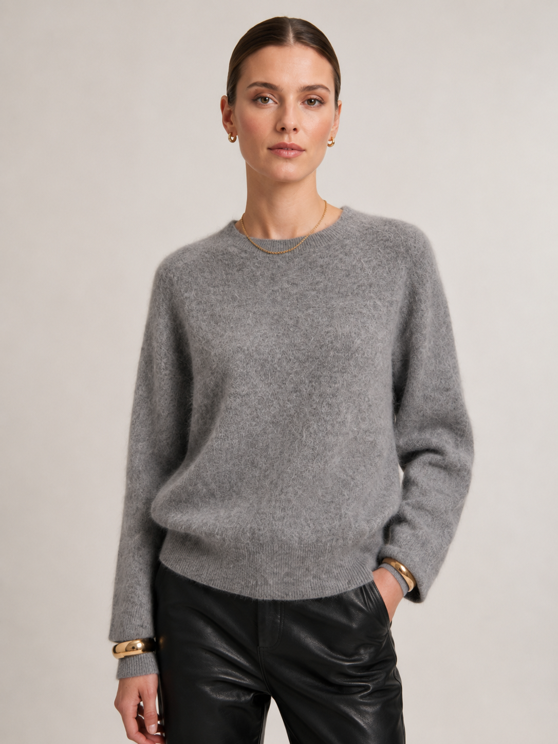 Kaschmir-Pullover „Flauschig“ Grau Meliert