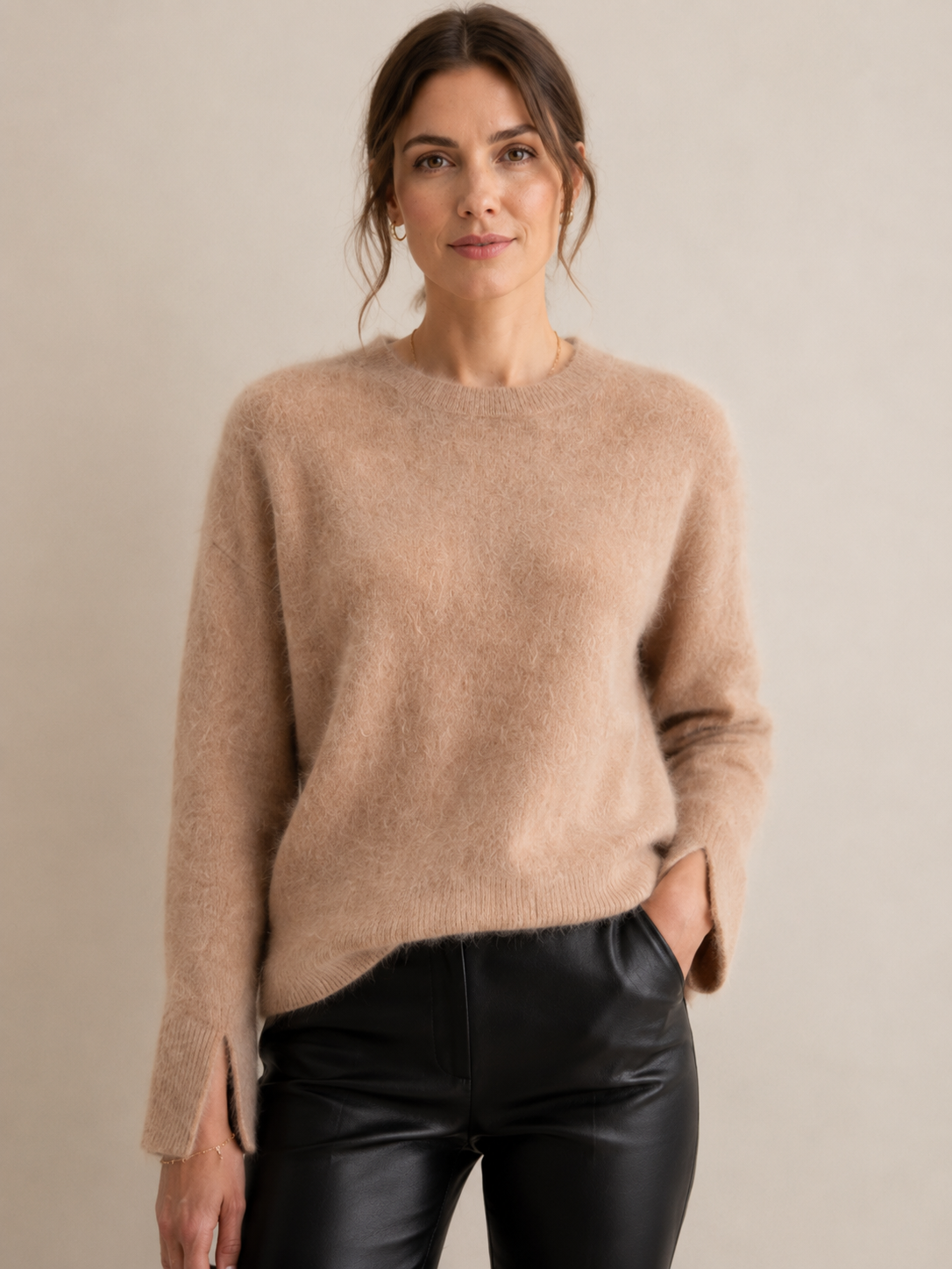 Kaschmir-Pullover „Flauschig“ Sand/Beige