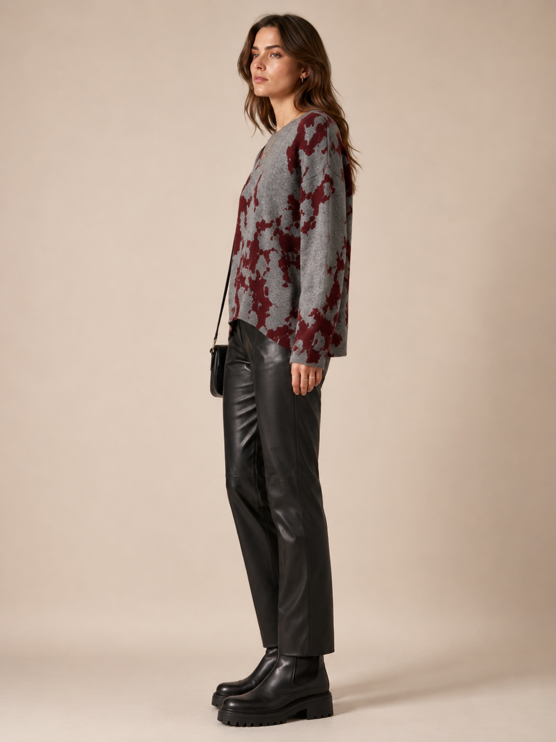 Statement-Pullover „Camouflage“ Melange Grau | Barolo-Rot