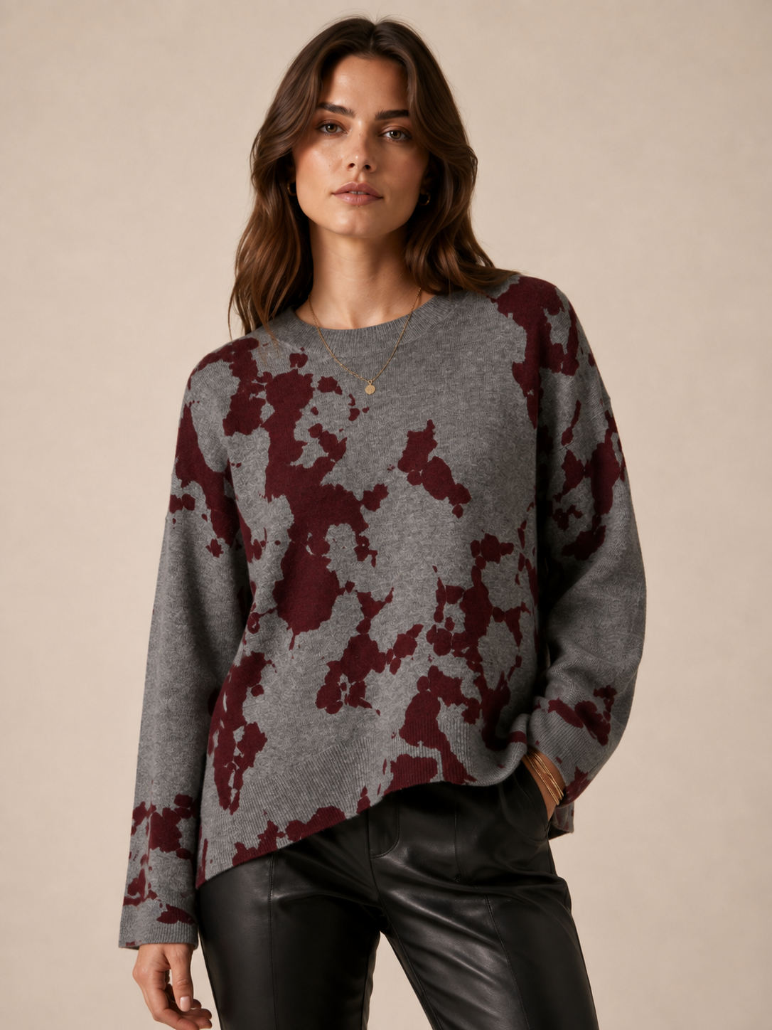 Statement-Pullover „Camouflage“ Melange Grau | Barolo-Rot