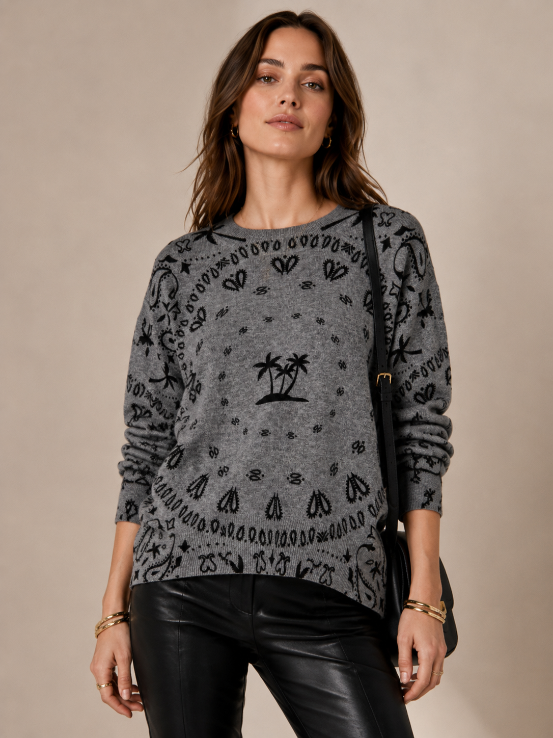 Statement-Pullover „Boho-Chic“ Melange Grau | Schwarz